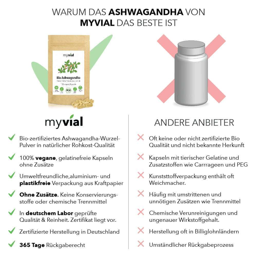 myvial - Organic ashwagandha capsules 120 pieces - Indian sleepberry - vegan