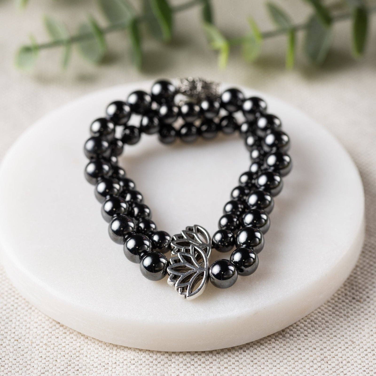 Lotus Flower + High Power Magnetic Hematite Bracelet