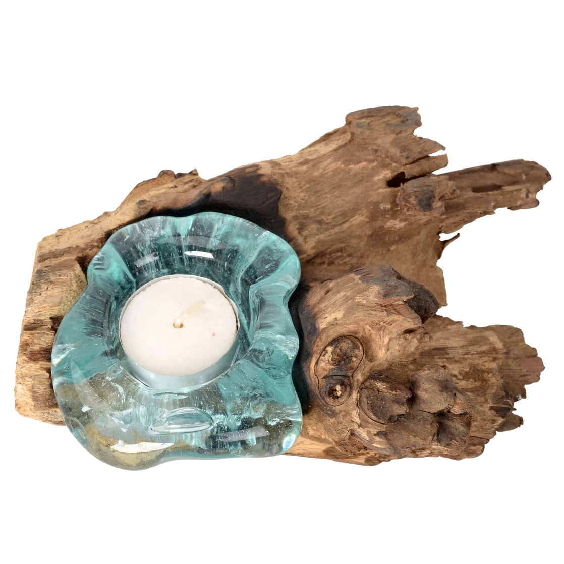 Bougie en verre fondu unique en bois naturel