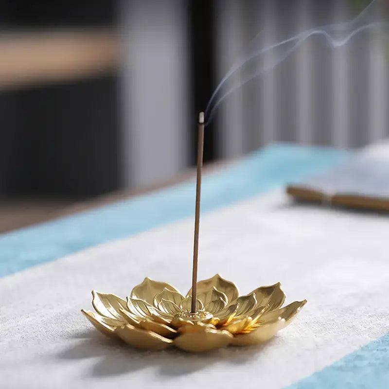 Lotus Shaped Golden Incense Burner Incense Holder Home Decor