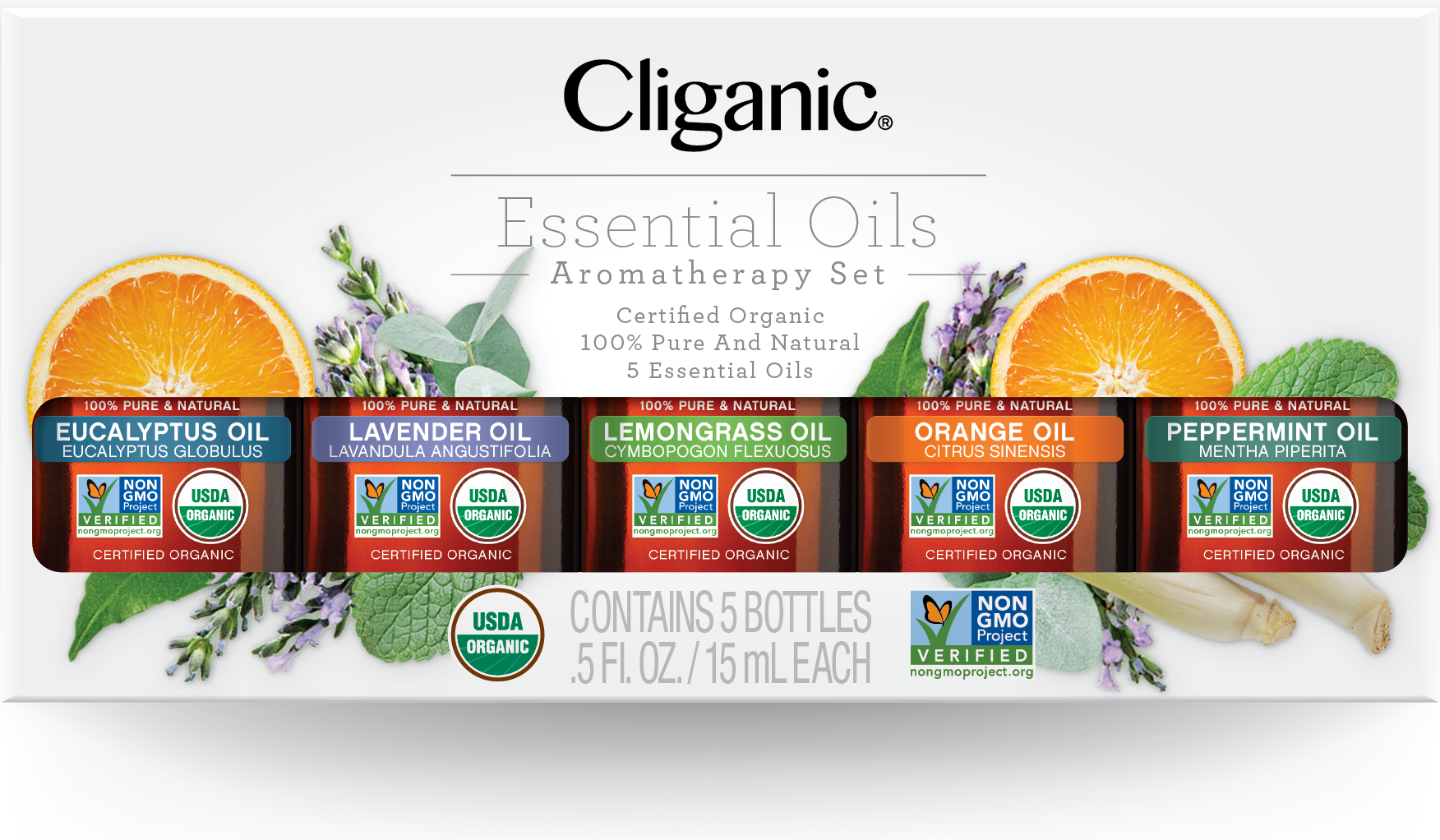 Essential Oils Set - Organic Aromatherapy 5 bottle Set (1 oz Bottles)
