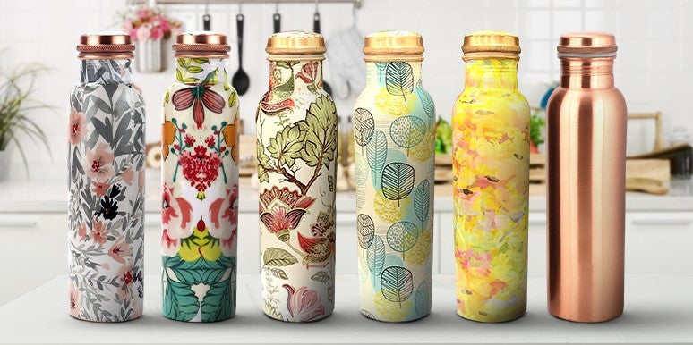Perilla Home Copper Water Bottle - Assorted colors and patterns