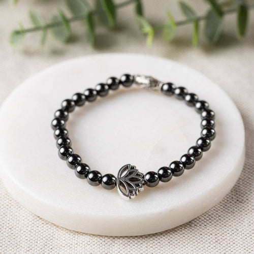 Lotus Flower + High Power Magnetic Hematite Bracelet