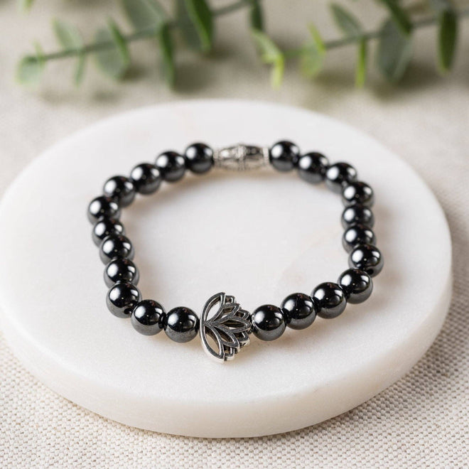 Lotus Flower + High Power Magnetic Hematite Bracelet